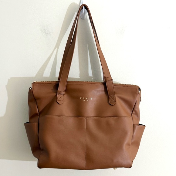 Elkie & Co aberdeen diaper bag tote backpack tan